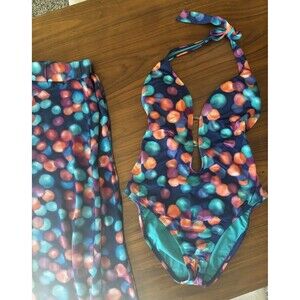 Bar III One Piece Swimsuit Size S Small + Sheer pants - Halter Plunge Tie Padded